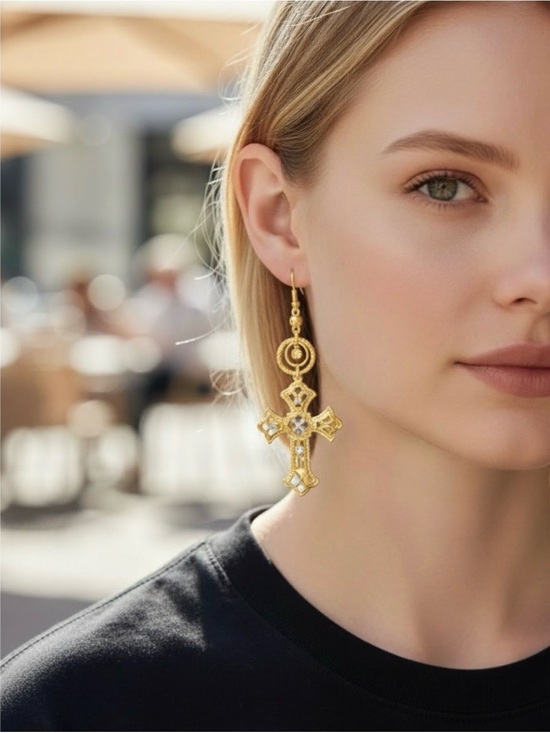 Jewelry - Gold Cross Drop Earrings